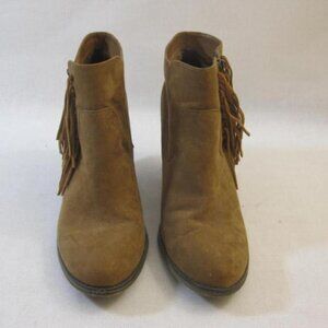 MIA Western Boots Suede Fringe Cowgirl Bootie Brown Stacked Heel Womens 12 Lissa